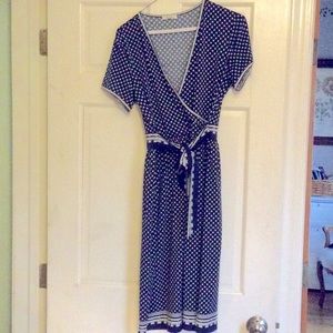 Max Studio Navy blue & white faux wrap dress